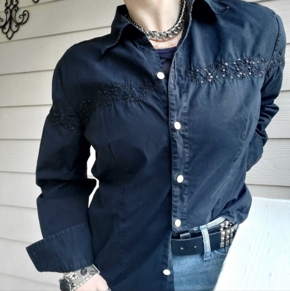 Vintage BILL BLASS Jeanswear Sequin Embroidered Casual Cotton Button-down - Picture 3 of 16